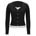 thumbnail image 4 of Lenpel Crop Tops for Women Trendy Long Sleeve V Neck Lace Patchwork Button down Slim T Shirts Soft Casual Blouses(Black,Medium), 4 of 7