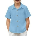thumbnail image 2 of CYRBOKO Boys Button-down Shirts, Comfy Lapel Summer Casual Short Sleeve Tops Blue Size 10-12 T, 2 of 10