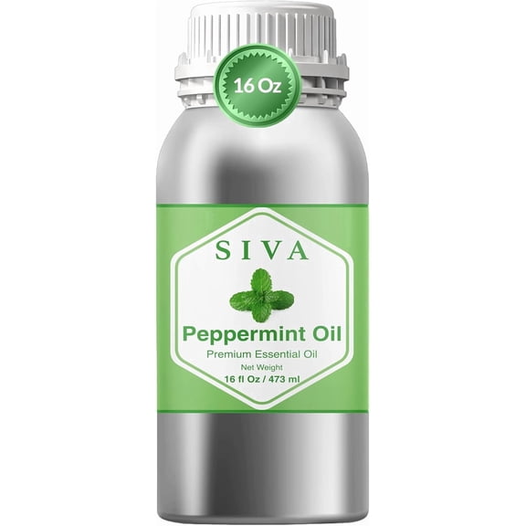 Siva Peppermint Essential Oil - 16 Fl Oz – Natural Peppermint Oil - for Diffuser, Face, Skin Care, Aromatherapy, Hair Care, Scalp and Body Massage