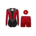 thumbnail image 2 of TTAO Kids Girls Rhythmic Gymnastic Leotard Sparkly Long Sleeve Athletic Dance Biketard with Shorts Hairband Set Burgundy 14, 2 of 3