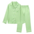 thumbnail image 4 of Kids Satin Pajama Set, 2-Piece Long Sleeve Top and Pants Outfit for Boys & Girls 5-14 Years, Soft Comfortable Sleepwear for Spring Summer Nightwear, Family Matching Loungewear Light Green, 4 of 4