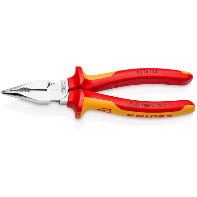 KNIPEX 08 26 185 Pinzas universal en punta aislados con fundas en dos componentes, según norma VDE cromado 185 mm