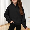 thumbnail image 2 of Kids Girls Sweatshirt Long Sleeve Black Round Neck Quarter Zipper Sweatshirt Winter Outfit Girls Sweatshirts Size 5-14 Years, 2 of 5