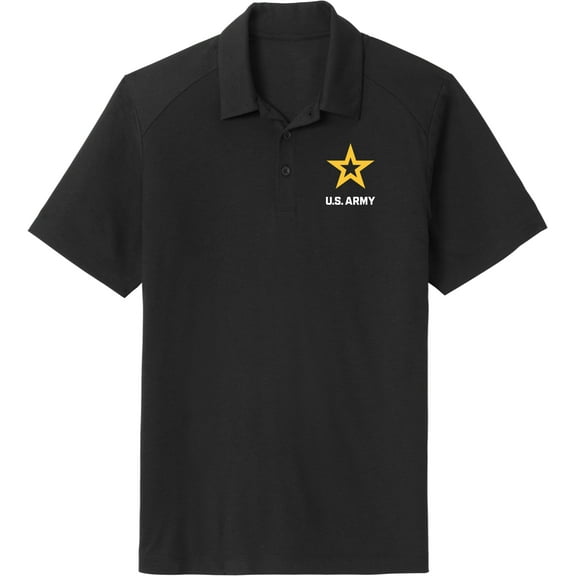 US Army Star Logo White Chest Print Tri Blend Polo Shirt, XL Black
