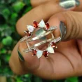 thumbnail image 3 of Pear Cut Red Garnet & Fire Opal Diamond Ring Guard in 925 Sterling Silver – Bridal Matching Ring, Handmade Jewelry, 3 of 4