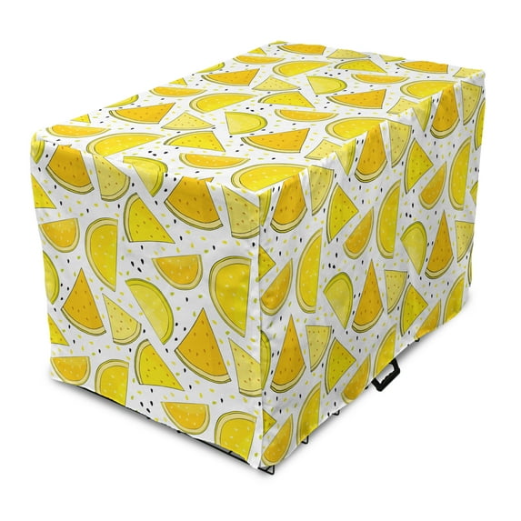 Melon Dog Crate Cover, Abstract Yellow Color Palette Watermelon Slices, Easy to Use Pet Kennel Cover Small Dogs Puppies Kittens, 7 Sizes, Yellow White Pale Orange, by Ambesonne