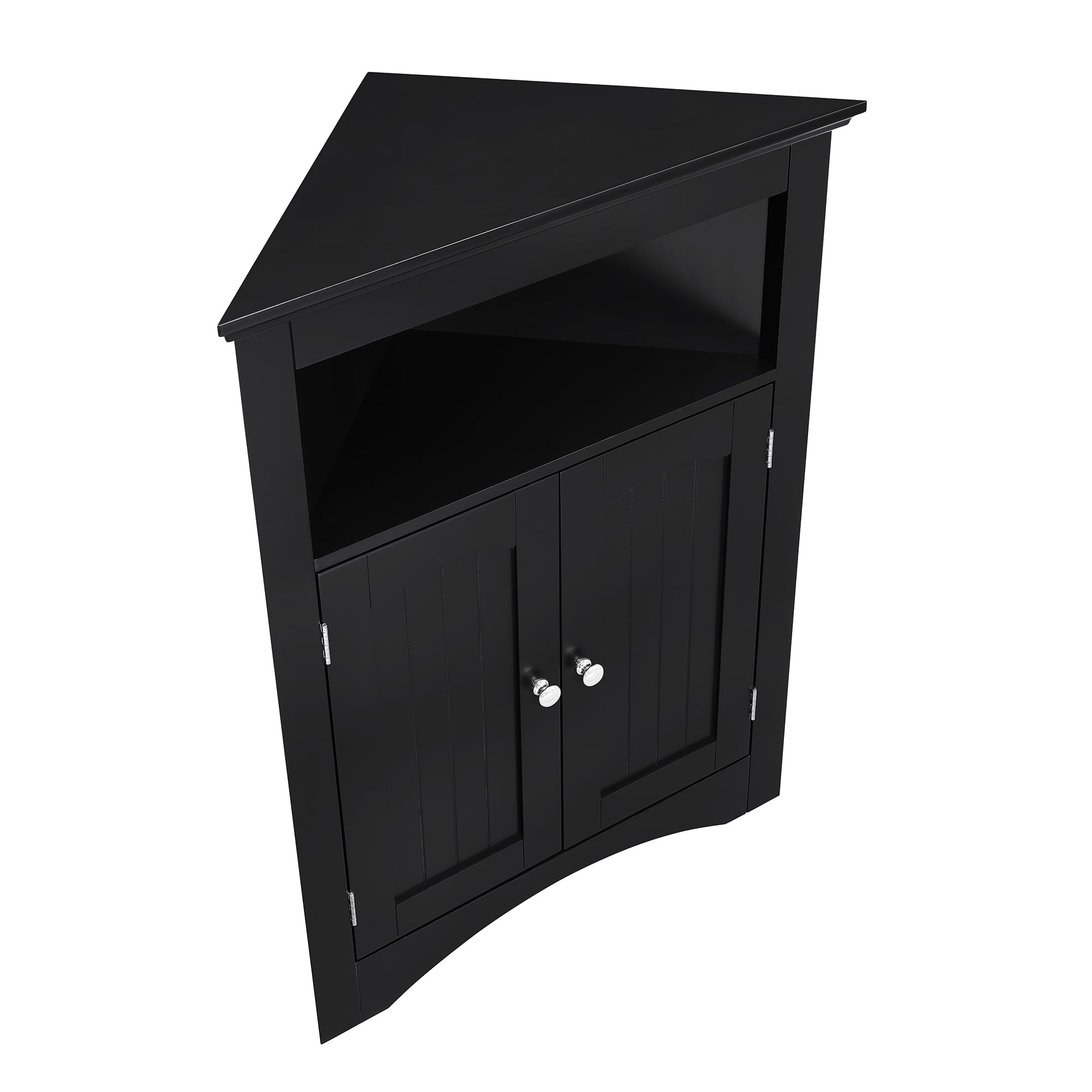 Small Corner Cabinet, Wood Corner Storage Organizer with 2 Doors, Adjustable Shelves, Open Storage, Pantry Cabinet for Living Room, Kitchen, Bathroom