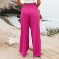 thumbnail image 6 of XFLWAM Women's Linen Palazzo Pants Summer Boho Wide Leg Elastic High Waist Pants Casual Lounge Trousers Beach Travel Vacation Outfits Pink L, 6 of 9