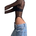 thumbnail image 5 of Gzhioc Ladies Lapel Jumpsuit, Autumn Women Solid Color Mesh Perspective Long Sleeve Half Zipper Casual Bodysuit,S/M/L, 5 of 8