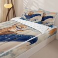 thumbnail image 3 of Castle Fairy Retro Cat Riding Whale Zipper Twin Comforter Sets with Fitted Sheet and 2 Pillowcases,Wave Mountain Kitten Art Zipper Bedding Set,Sky Cream,Reversible,4-Piece, 3 of 6