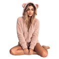 thumbnail image 7 of Women Winter Fuzzy Hooded Jumpsuit Cute Bear Ear Zip Up One Piece Outfit Warm Casual for Commute Loungewear, 7 of 7