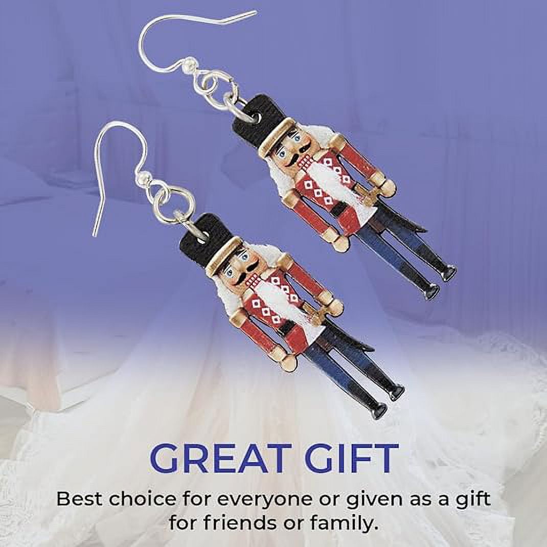 SAGEFINDS Birch Wood Nutcracker Earring | Toy Soldier Dangle Earring | Stainless Steel French Hooks