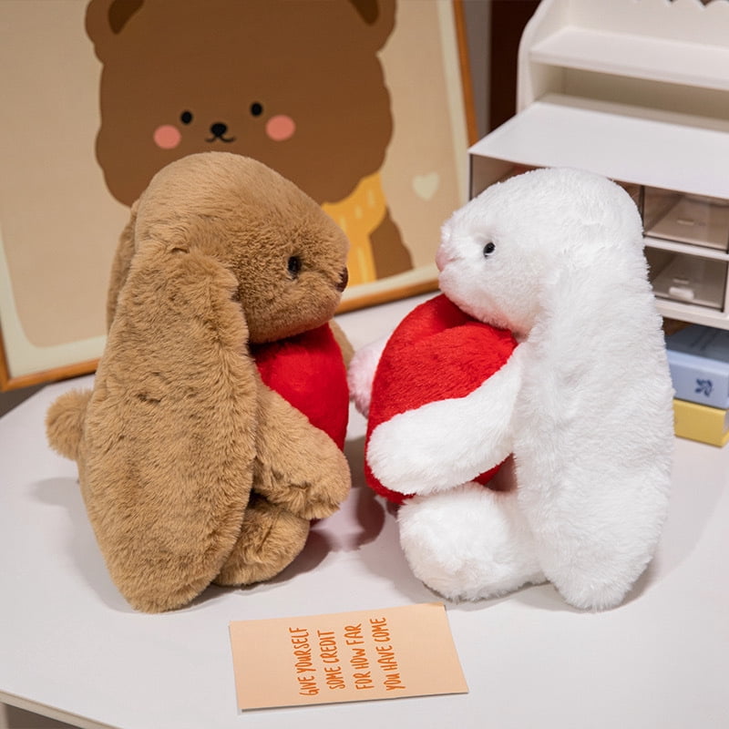 Rabbit Plush Doll,Hold Heart Rabbit Stuffed Animal Long Ears Toy, Suitable for Easter Christmas Birthday Gift(Brown 11.8in)