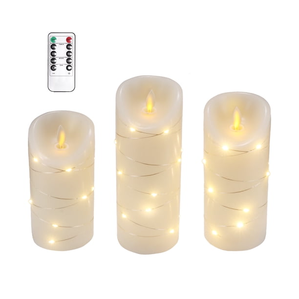 Lámpara De Vela Led Oblicua De Luz De Vela De Control Remoto Sin Llama De Simulación De 3 Uds Con Cadena De Luz Integrada Cateissary HA020555-00