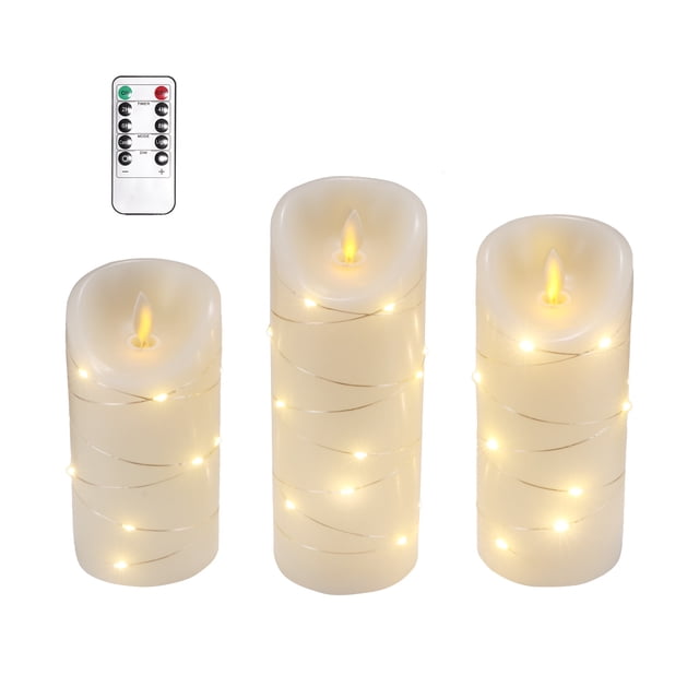Lámpara De Vela Led Oblicua De Luz De Vela De Control Remoto Sin Llama De Simulación De 3 Uds Con Cadena De Luz Integrada Minnieouse HA020555-00