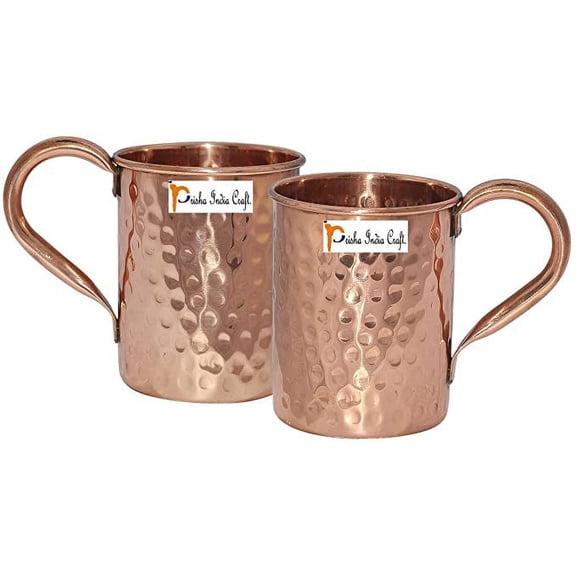 Pure Copper Mugs Handmade Leak Proof for Drinking Water Brown 18 Ounce, Set of 2
