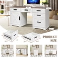 thumbnail image 2 of Magic Union 60" Farmhouse Executive Desk with Drawers, Wood Home Office Desk with Charging Station, Keyboard Tray, Computer Writing Desk with Filing Cabinet Drawers for Work Study, Antique White, 2 of 8