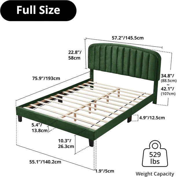TOYTEXX Full Size Upholstered Velvet Platform Bed Frame