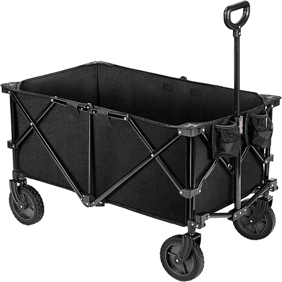 Collapsible Wagon Cart,Outdoor Camping Cart,With Universal Wide Wheels & Adjustable Handle 176Lbs Capacity, Black