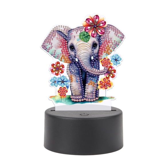 5D DIY Diamond Painting LED Light Kit Floral Elephant Personalised Decorative Night Light Suitable for Home Decor and Gift Ideas