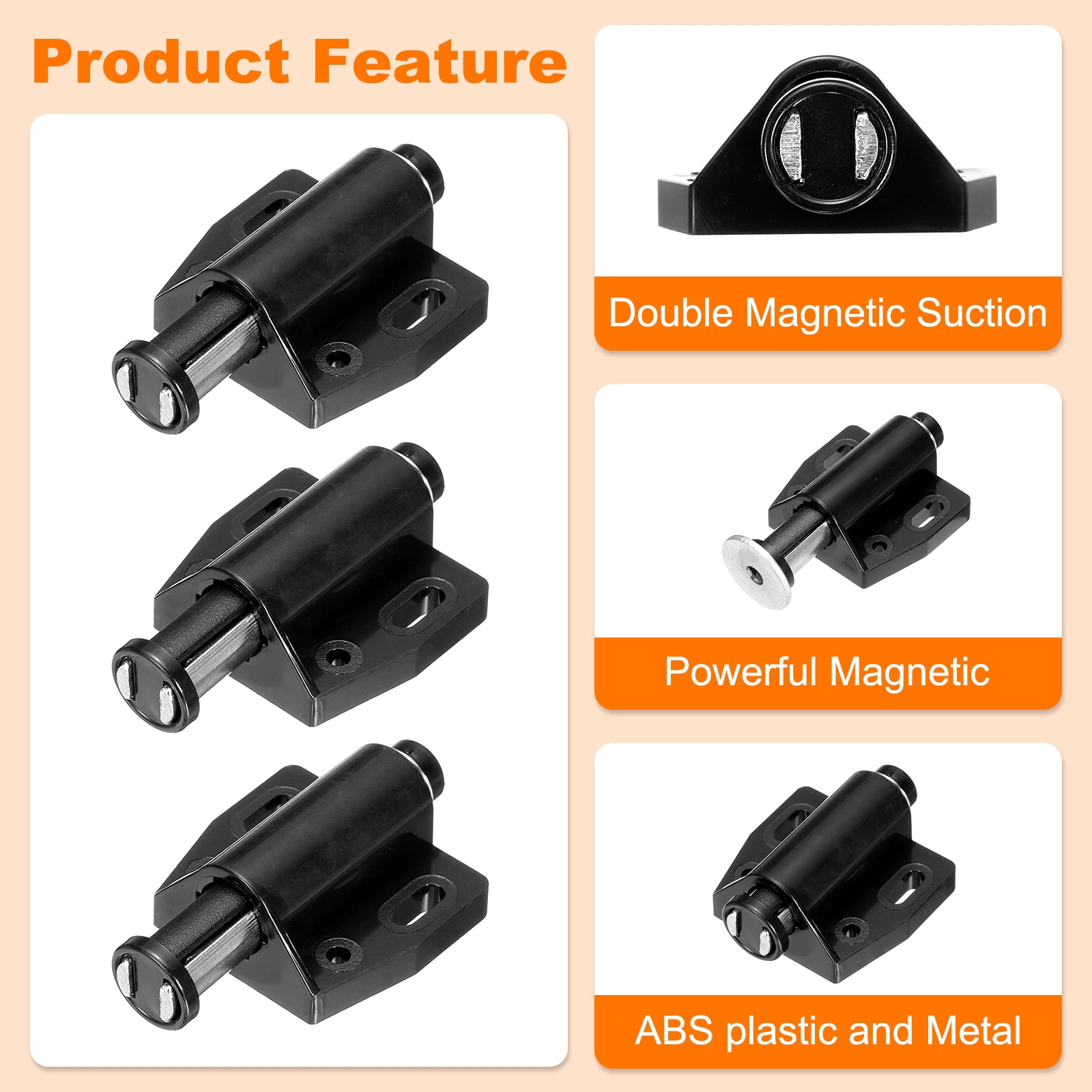 Unique Bargains 8Pack Durable Magnetic Touch Latches for Cupboards Closet Door Black