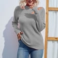thumbnail image 2 of Suéter De Mujer Recorte Hombro Frío Medio Cuello Color Puro Señora Jersey De Punto Top para Otoño Invierno Gris M, 2 of 6