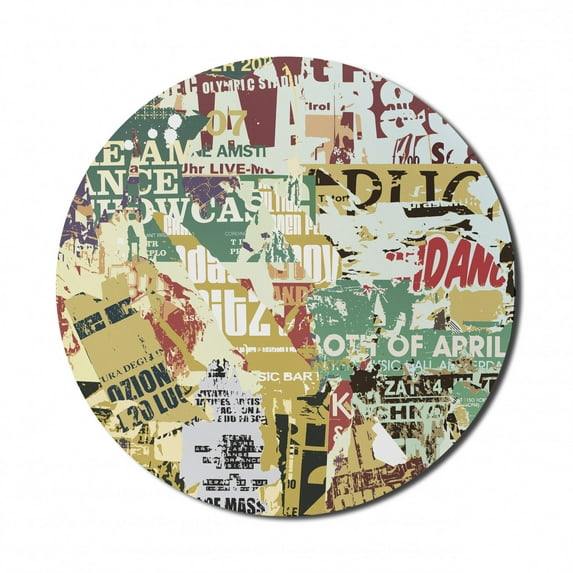 Retro Mouse Pad for Computers, Grunge Style Collage Print of Old Torn Posters Magazines Newspapers Paper Art Print, Round Non-Slip Thick Rubber Modern Mousepad, 8" Round, Multicolor, by Ambesonne