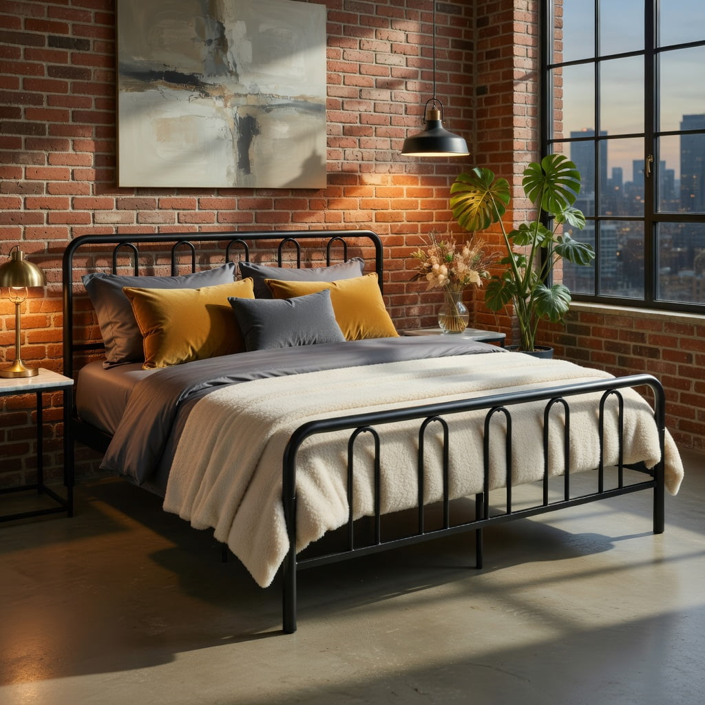 Barara King Bedroom Bed Frame with Headboard and Footboard, King Size Metal Bed Platform Frame for Apartment, Bedroom, Black