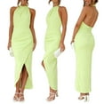 thumbnail image 2 of Women 2024 Summers Sleeveless Bodycon Dress Halters Neck Side Slit Wrap Ruched Maxi Dress Casual Party Cocktails Dress, 2 of 9