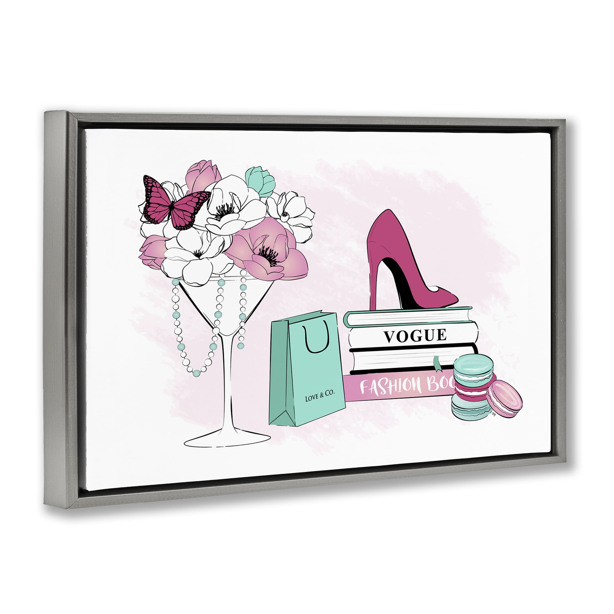 Stupell Industries Fashion Books Scene Fashion Painting Gray Floater Framed Canvas Art Print Wall Art, 31 x 21
