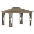 thumbnail image 1 of Outsunny 12' x 10' Terrasse Gazebo Auvent Extérieur avec Toit à 2 Niveaux, Filets, 1 of 10