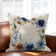 thumbnail image 2 of Spring Plant Throw Pillow Cover White Blue Circle Flower Linen Texture Cotton Linen Cushion Cover Throw Pillow Case with Invisible Zipper for Couch Sofa Bed Chair Car 24x24 Inch, 2 of 9