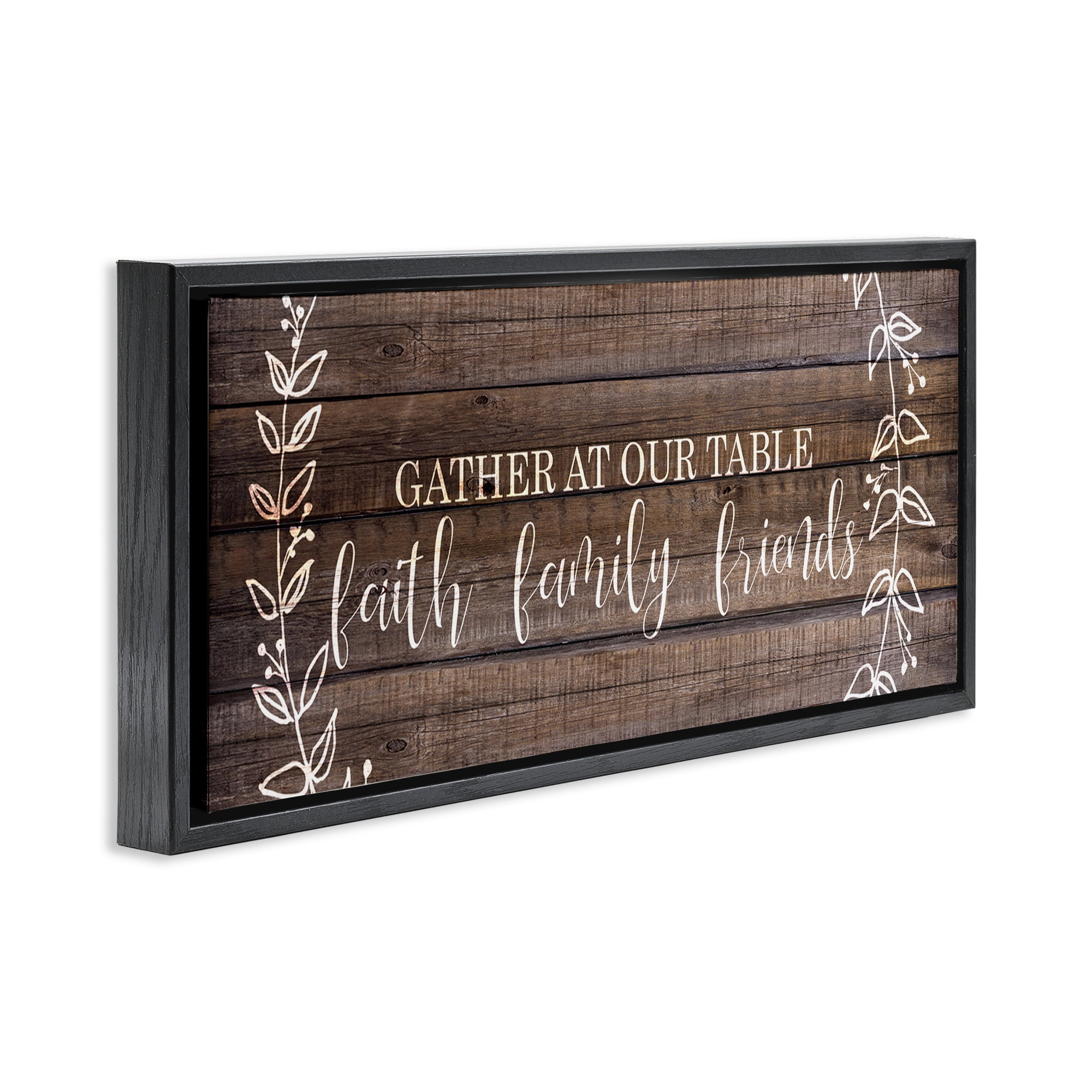 Stupell Industries Faith Family Friends Quote Typography Painting Black Floater Framed Canvas Art Print Wall Art, 31 x 14