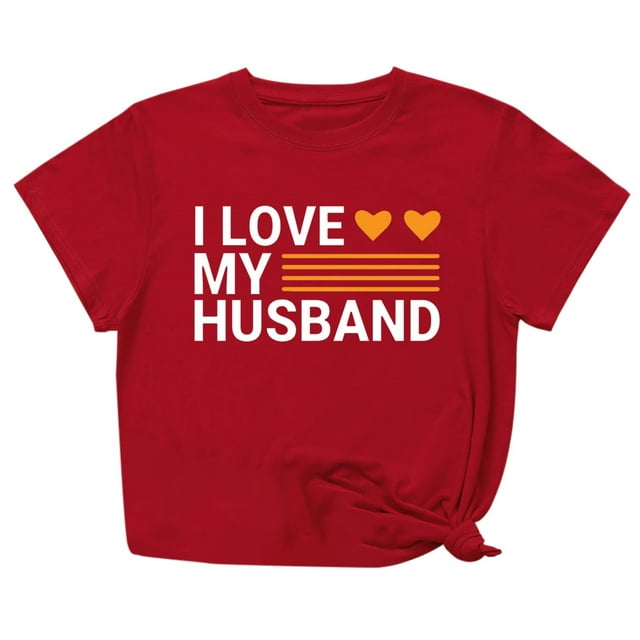 Penkiiy T-Shirt Femme J'aime Mon Mari Mignon Relation Mariée Tee TP Rouge