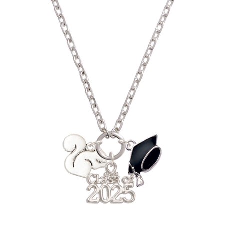Delight Jewelry Silver-tone Squirrel - Silver-tone Class of 2025 Graduation Zoey Necklace, 28"