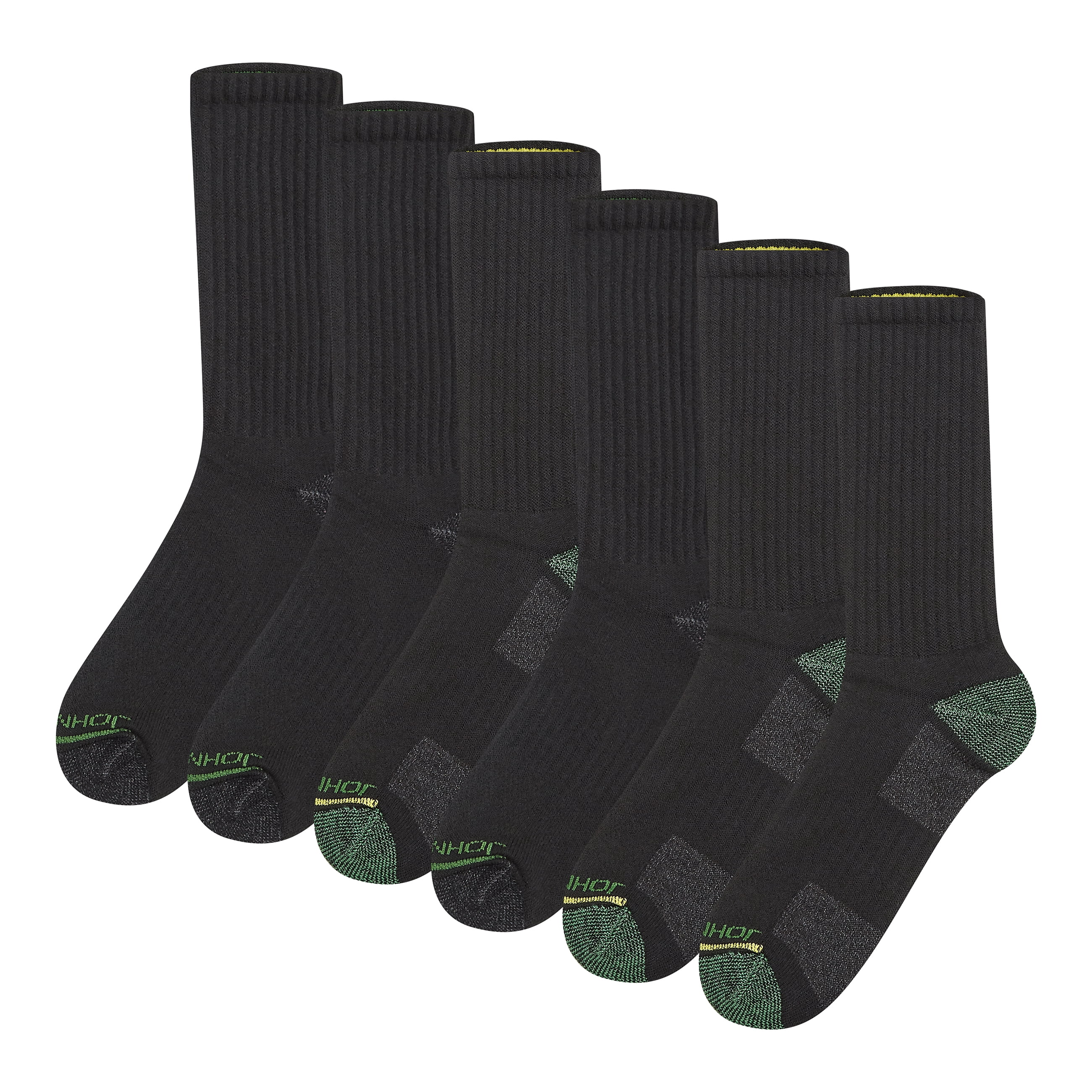 John Deere Men's Socks, Workwear Max Cushion Crew Socks, 6-Pack