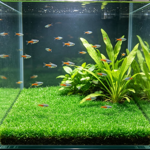 SouMaox Aquarium Substrate Artificial Grass Mat, Dense Green Flowers Decor for Fish, Realistic Aquatic Flower Mat for Underwater Landscaping, 15.74" x 23.62"