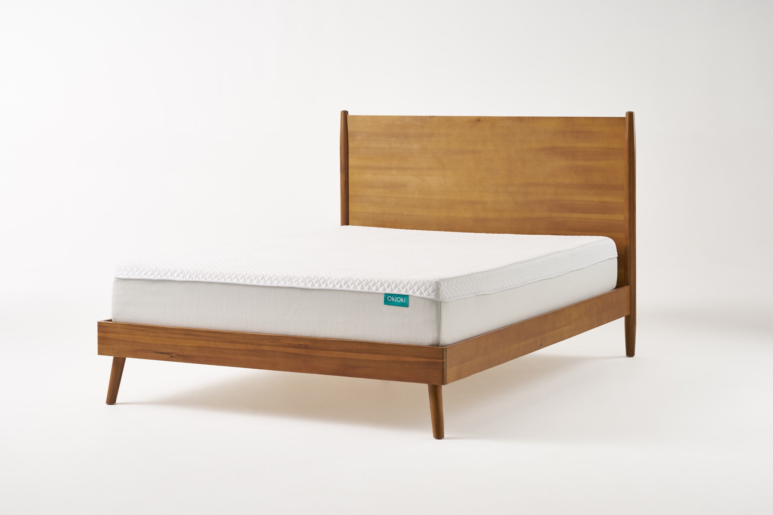 Mintazer King Platform Bed Frame, Mid-Century Bed with Panel Headboard & Splayed Legs, No Box Spring Required, Natural