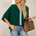 thumbnail image 2 of USSUMA T-Shirts for Women Trendy Solid Color Women's Shirts and Blouses Batwing Short Sleeve Female Tops Dressy Casual Summer Oversized Chiffon Boho V Neck Plus Tunics Beach, 2 of 8