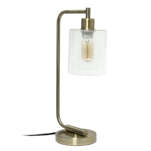 Simple Designs 18.8" Industrial Vintage Bronson Iron Desk Lamp with Glass Shade, Antique Brass