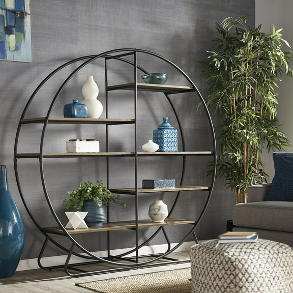 Weston Home Octavius Matte Black Finish Metal Round Bookcase