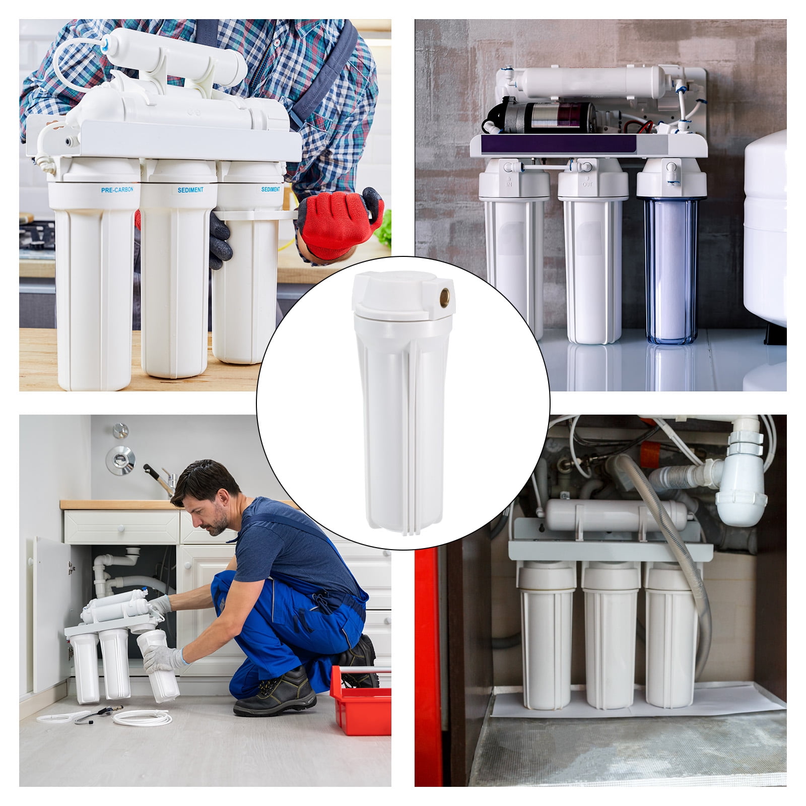 Uxcell Water Filter Housing 10" Whole House Filtration System 1/2 Inch Inlet/Outlet Golden Port for Kitchen