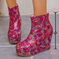 thumbnail image 4 of WSBDENLK Women's Colorful Ankle Boots with Side Zipper Plus-Size Comfortable Wedge Heel Ankle Boots, 4 of 9