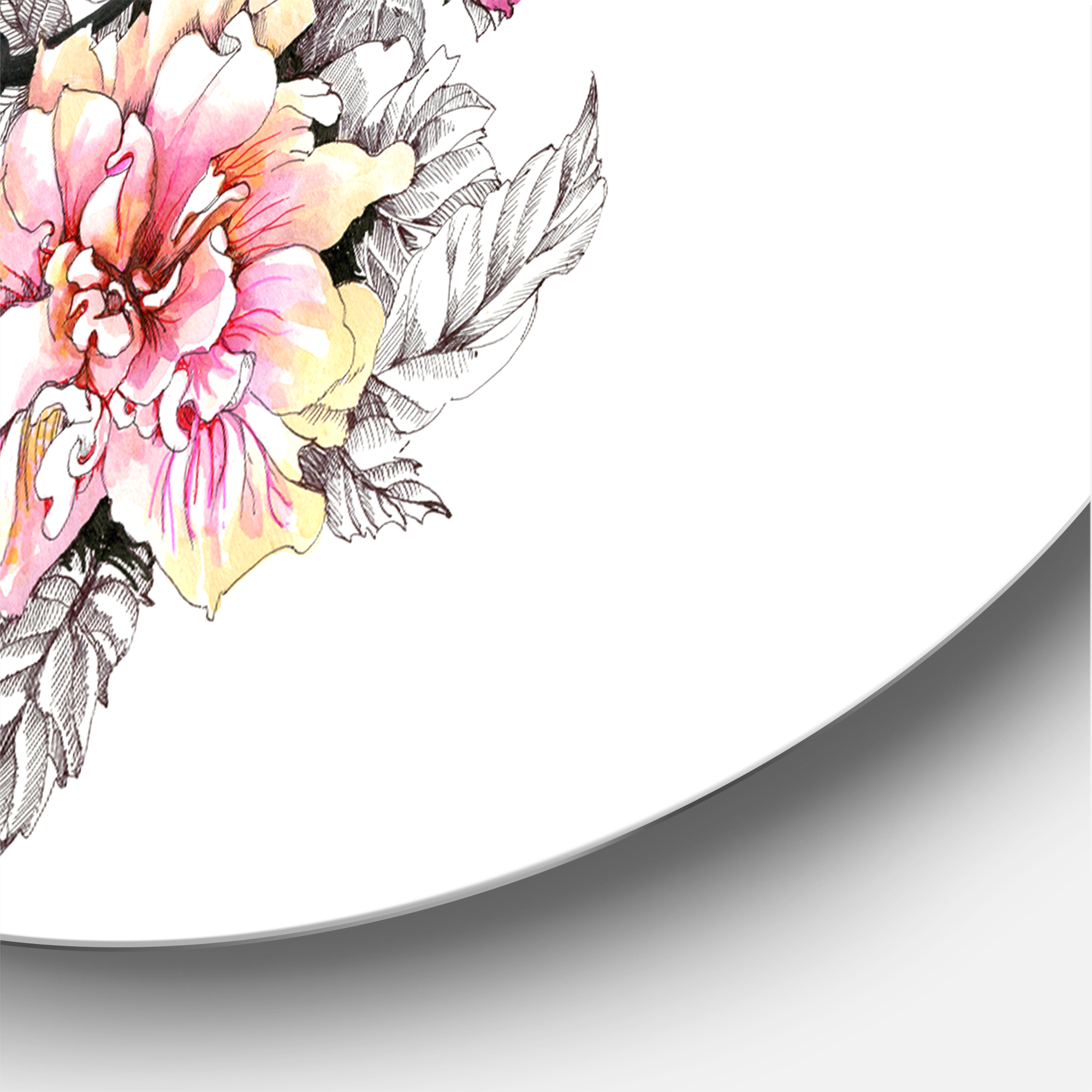 Designart 'Pink and Blue Wildflowers' Traditional Circle Metal Wall Art 29x29 - Disc of 29