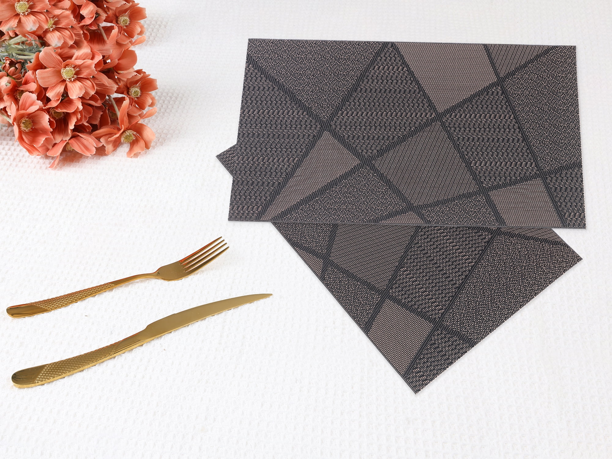 Unique Bargains Set of 6 Solid Design Placemats for Kitchen Dining Table Decor Black