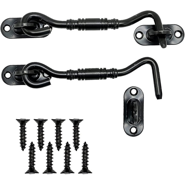 Gancho de cabina 2 piezas Gancho de pestillo de puerta Ganchos de acero inoxidable negro con pestillos y pernos de aceite de puerta (10 cm)