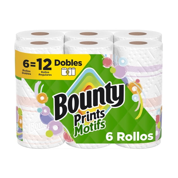 Bounty - Toallas de Papel Select A Size, 6 Rollos Dobles, 82 Hojas por Rollo, Hojas Ajustables, Súper Absorbentes, Textura Diamante, Limpieza Rápida y Duradera