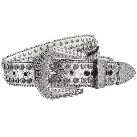 ERDOUY Western Men Women Rhinestone Belts Bling Crystal Studded Leather Belt For Pants Jeans (White Black)