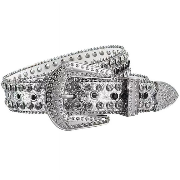 ERDOUY Western Men Women Rhinestone Belts Bling Crystal Studded Leather Belt For Pants Jeans (White Black)