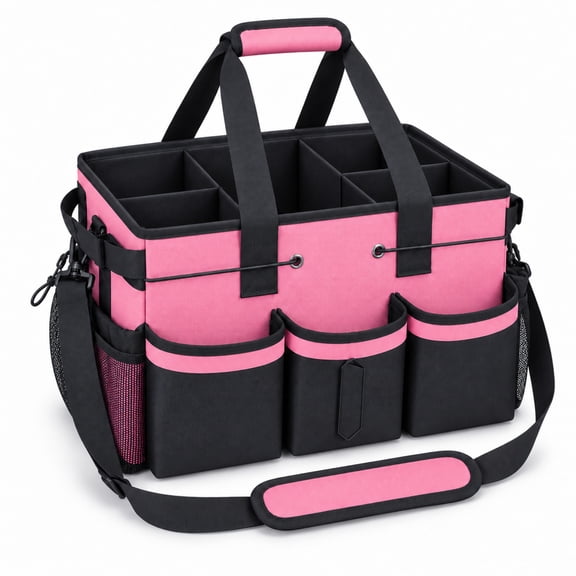 Wearable Cleaning Caddy Bag, EEEkit Large Supplies Organizer with Pockets, Caddy Organizer for Housekeepers, Pink